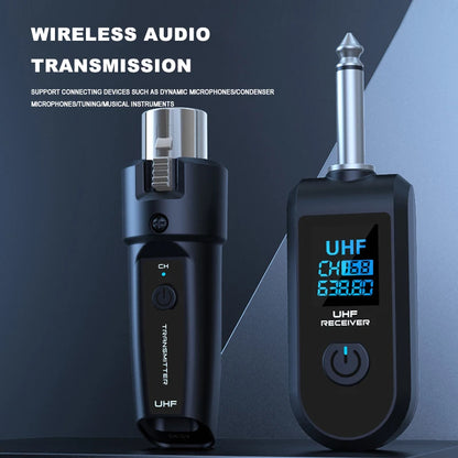 BOMGE UHF XLR Wireless Microphone Adapter System – Transmitter & Receiver for Dynamic Microphone, Guitar, Audio Mixer & PA System
