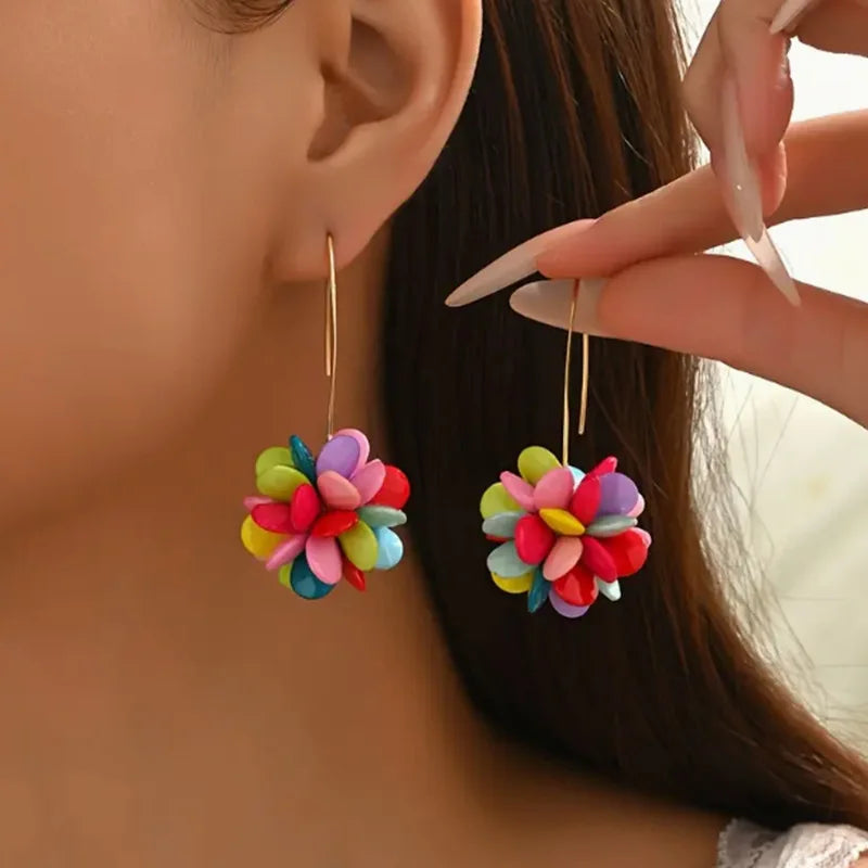 Bohemian Candy-Colored Beaded Flower Earrings – Cute Casual Jewelry Gift for Women