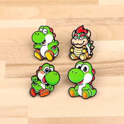 Cute Dinosaur Enamel Pins Set - 4pcs Game Brooch Badges for Backpacks, Hats, Cosplay & Gifts