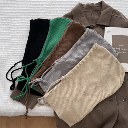 Knitted Hooded Balaclava Hats for Women – Korean Style Winter Outdoor Warmer, Drawstring Neck Collar Beanie Cap