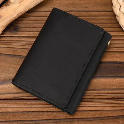 Men’s Genuine Leather Short Wallet with Chain – Trifold Zipper Clutch, Card Holder & Coin Purse