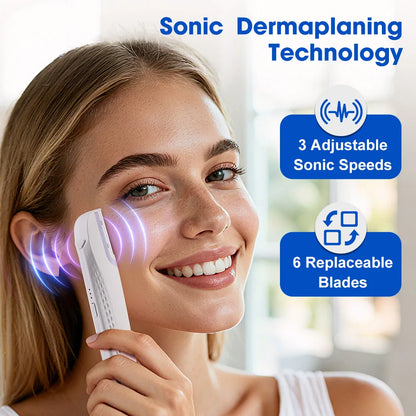 Women’s Sonic Rechargeable Dermaplane Razor with Light – Facial Hair & Peach Fuzz Removal Tool with 6 Replaceable Blades Skin Exfoliation Device