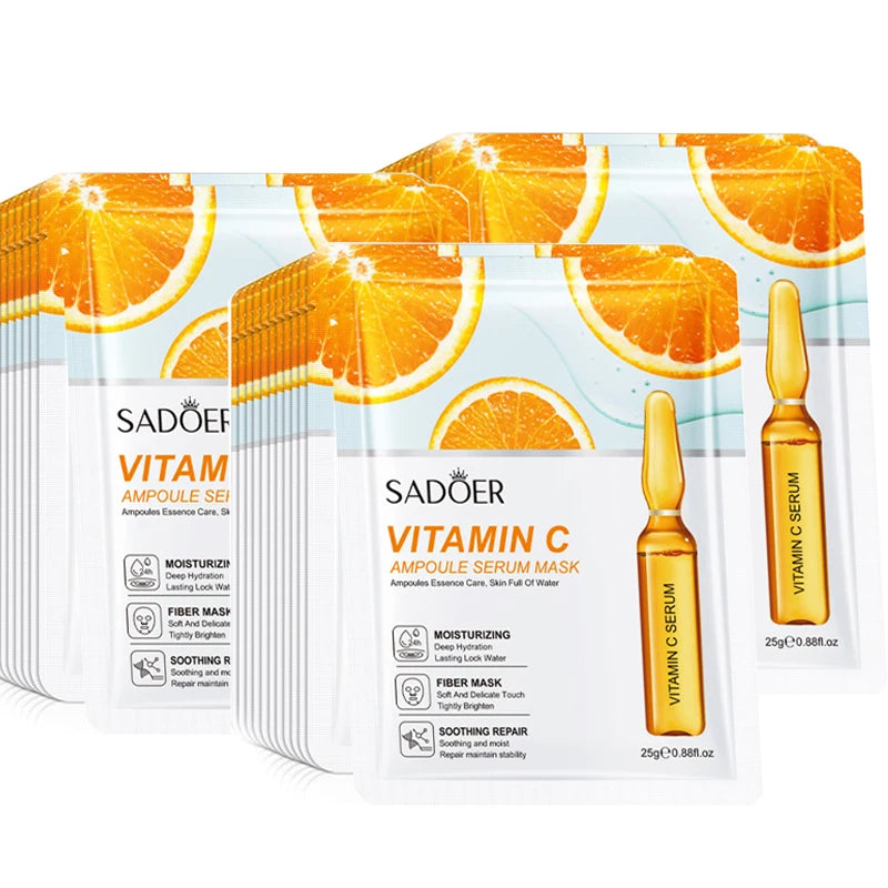 10pcs SADOER 24K Gold Face Masks – Vitamin C & Hyaluronic Acid for Moisturizing, Firming & Hydrating Skin Care