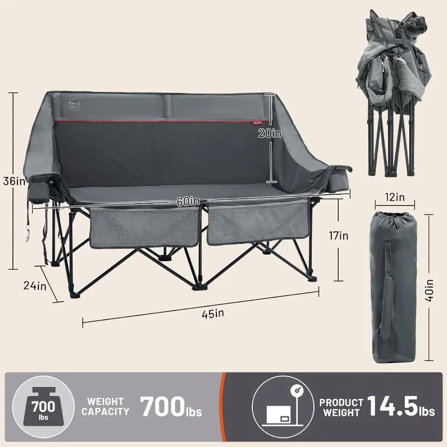Heated Double Camping Chair – 700 lbs Heavy-Duty Outdoor Folding Camp Couch with Comfort & Durability