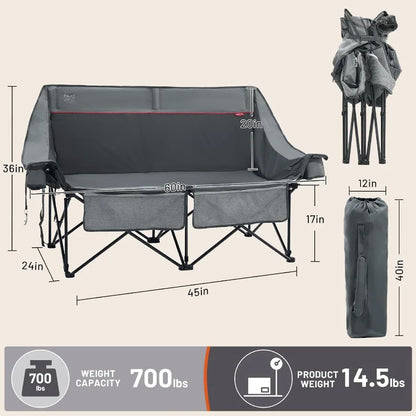 Heated Double Camping Chair – 700 lbs Heavy-Duty Outdoor Folding Camp Couch with Comfort & Durability