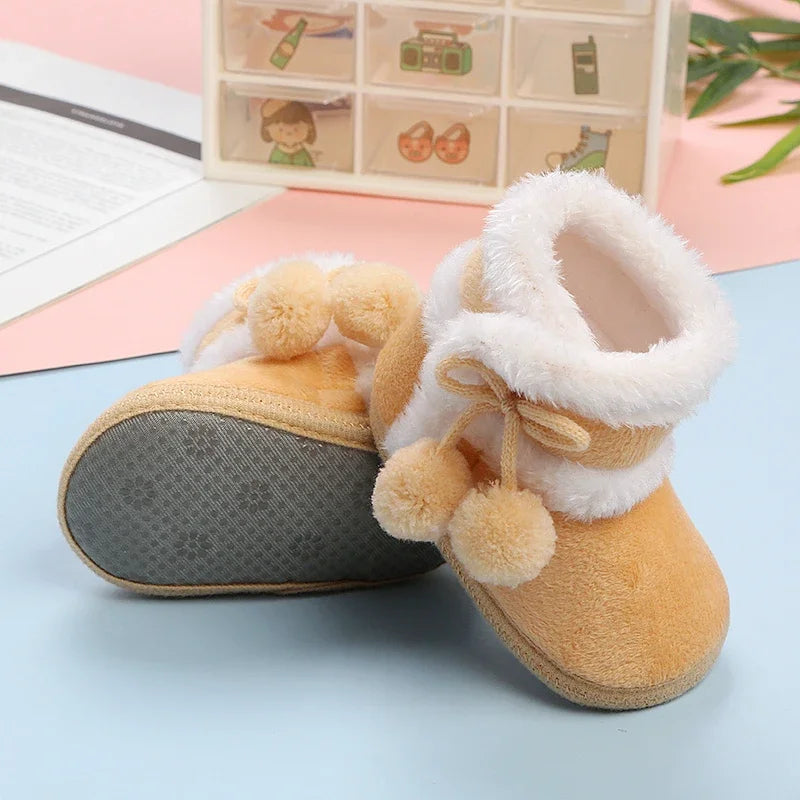 Newborn Baby Shoes — Soft Pompom Snow Boots for Girls & Boys, Warm Winter Toddler Booties