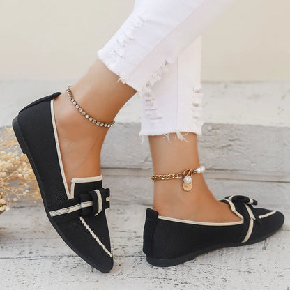 2024 Women’s Knitted Flats – Breathable Slip-On Pointed Toe Loafers, Comfortable Casual Walking Shoes in Solid Colors
