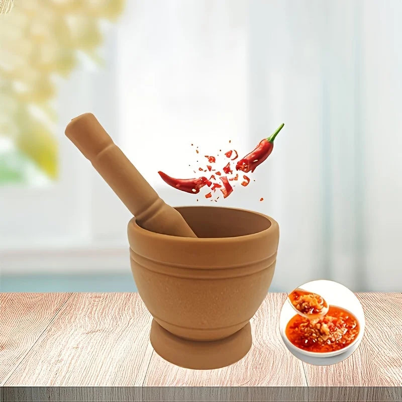 Kitchen Garlic & Chili Mortar and Pestle Set – Garlic Crusher and Household Chili Grinder Bowl
