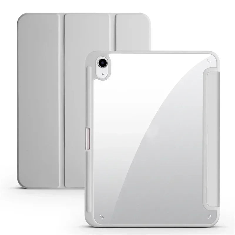 Clear Acrylic iPad Case with Pen Holder - Trifold Hard Back Cover for iPad 10th Gen, Air 11 & Compatible Models