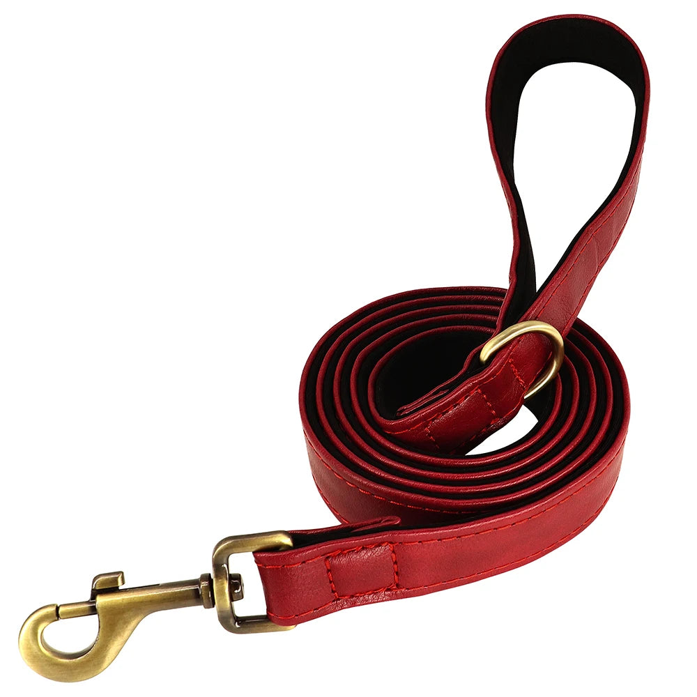 Customized Leather Dog Collar & Leash Set – Soft Padded Adjustable Collar for Small, Medium & Large Dogs with Engraved Nameplate