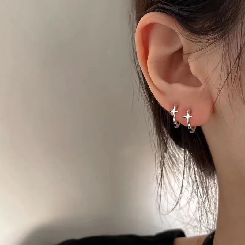 PANJBJ925 Sterling Silver Hoop Earrings - Frosted Geometric Design Fashion Jewelry Gift for Women