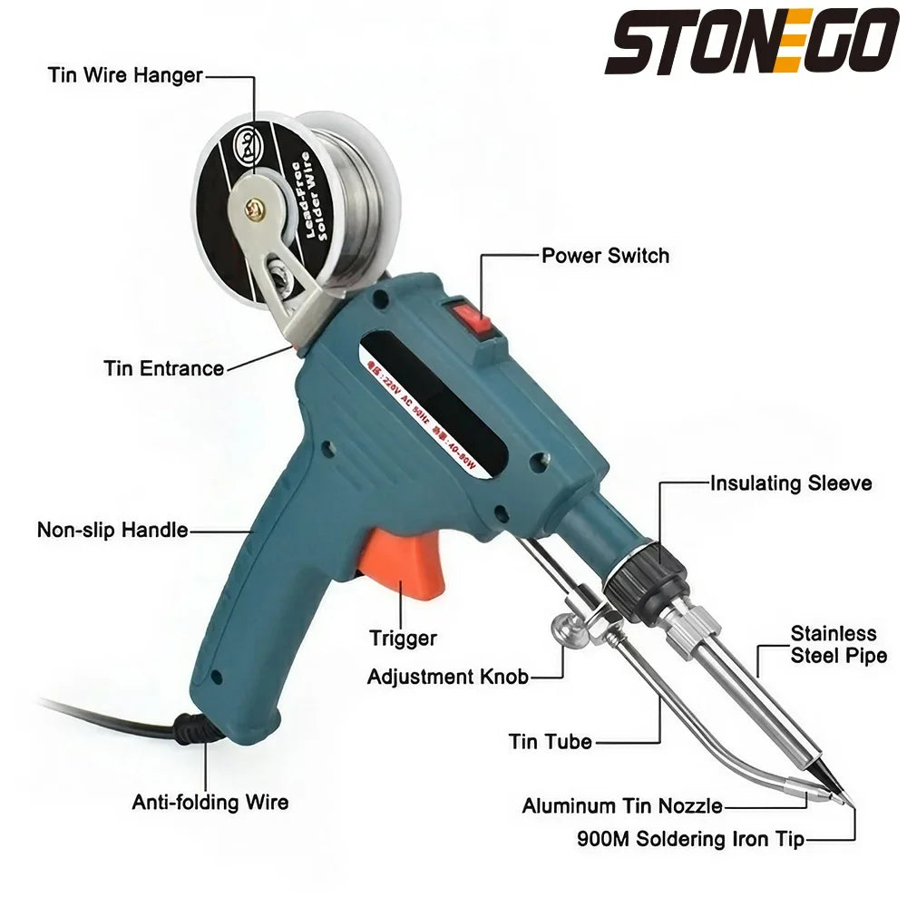 STONEGO Handheld Electric Soldering Iron — Automatic Tin Feeding Welding Repair Tool 110V/220V