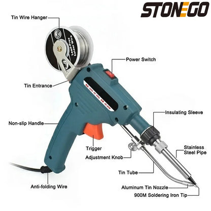STONEGO Handheld Electric Soldering Iron — Automatic Tin Feeding Welding Repair Tool 110V/220V