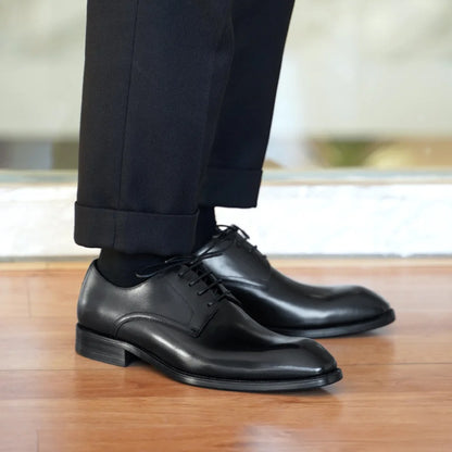 Men's Wood Grain Leather Derby Shoes - Square Toe Business Casual Office Dress Shoes