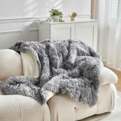 Double Mink & Lamb Fleece Blanket – Coral Fleece Long Hair Solid Color Blanket for Sofa, Soft Cotton Throw