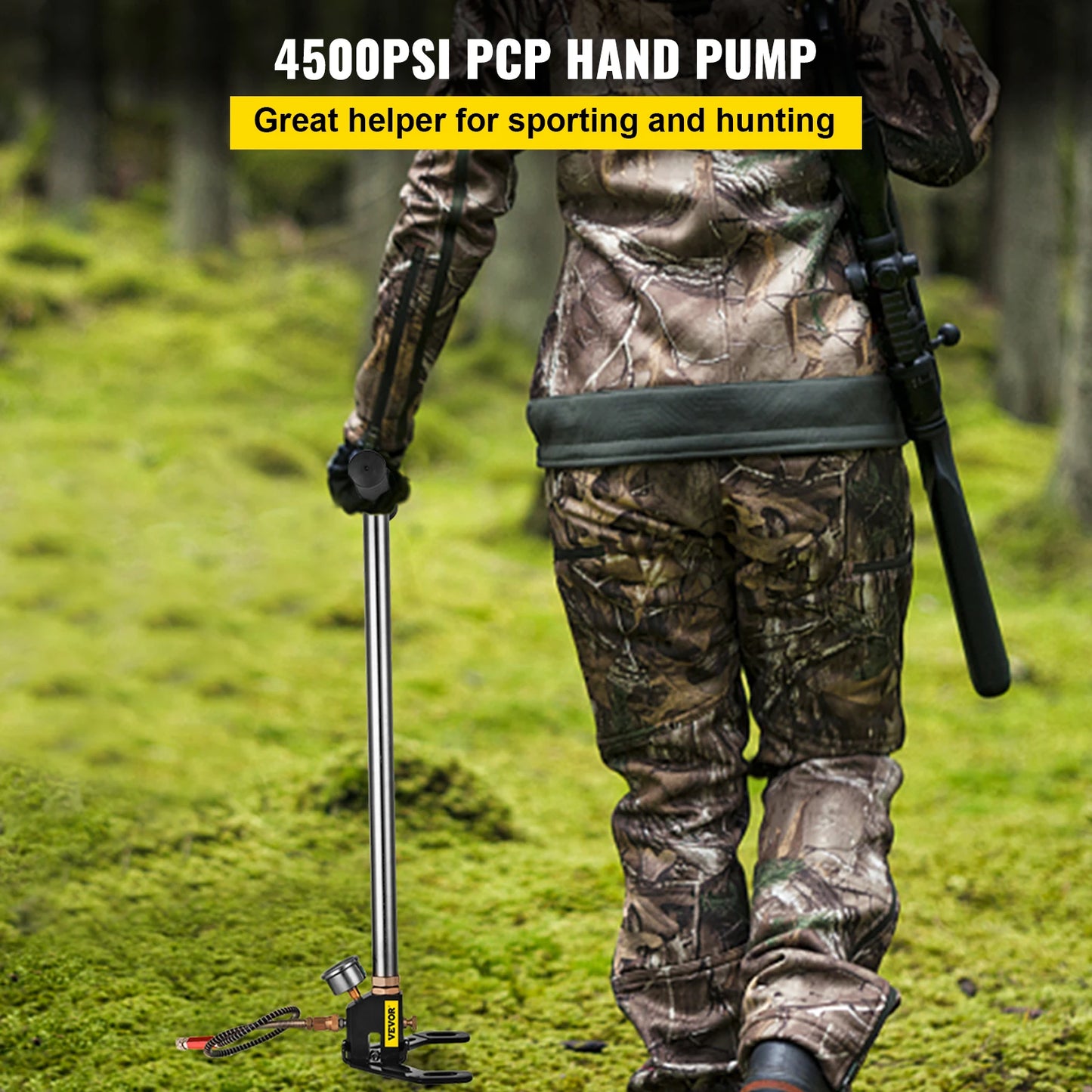 VEVOR 3-Stage High-Pressure Hand Pump — 4500PSI PCP Air Pump with Pressure Gauge for Tires, Kayaks, Balls & Air Guns