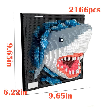 Creative 3D Wall Art Frame DIY Building Block Set – Shark, Eagle & Parrot Micro Animal Particle Model Toy for Adults Home Decor Gift