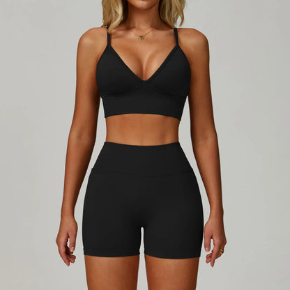 2/3PCS Women’s Seamless Yoga & Gym Set – Push-Up Sports Bra, Long Sleeve Jacket & Workout Leggings