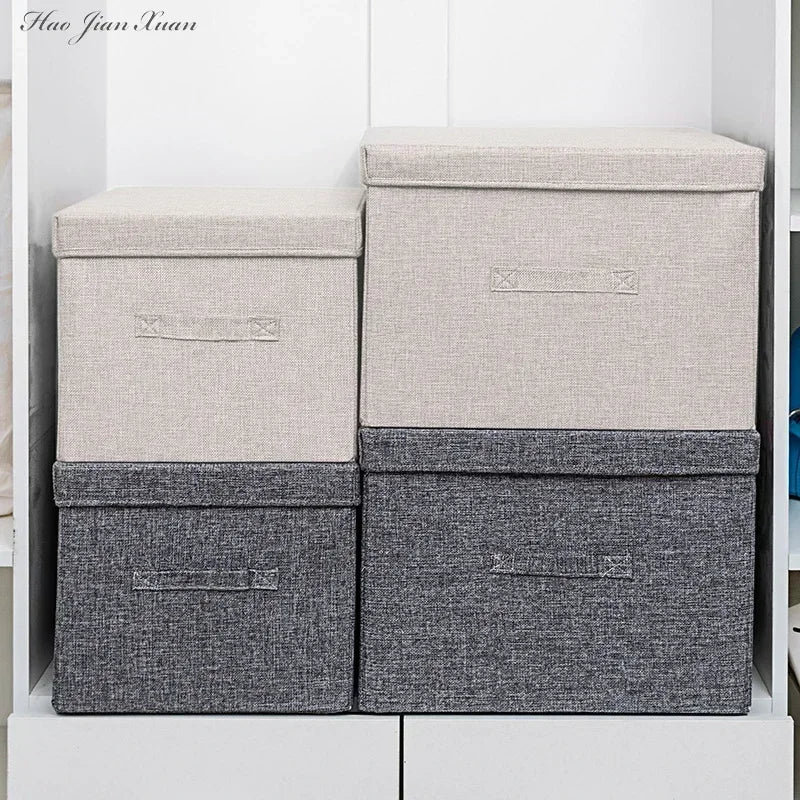 Washable Cotton Linen Folding Storage Box – CD, Toy & Laundry Organizer with Lid