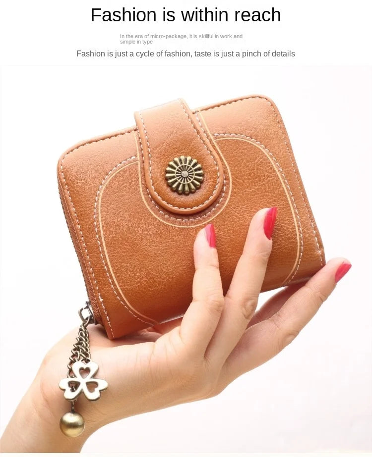 Women’s PU Leather Wallet — Short Hasp Coin & Card Holder, Small Money Bag Clutch in Blue & Red