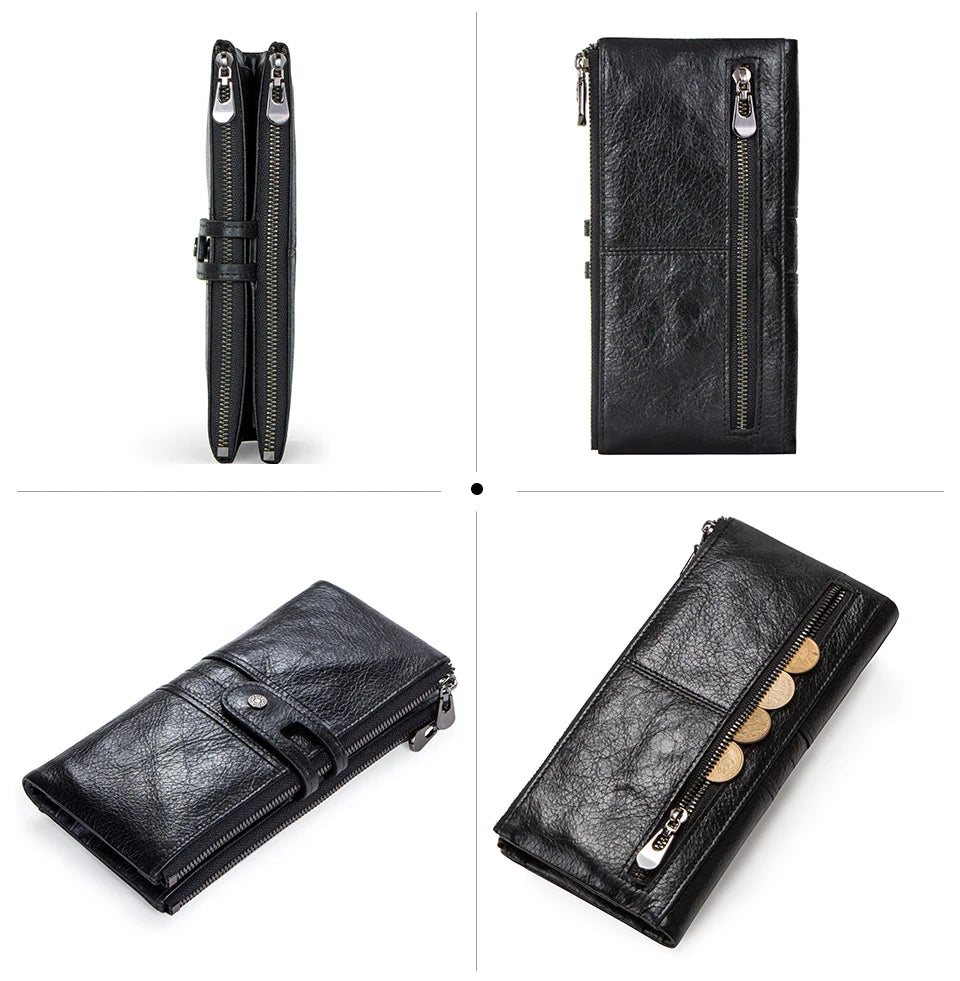CONTACT'S Men’s Genuine Leather Clutch Wallet – Long Vintage Wallet with Card Holder, Zipper Coin Purse & Money Bag