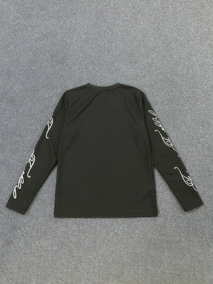 Retro Streetwear Long Sleeve T-Shirt - Loose Fit English Print Casual Crew Neck Top