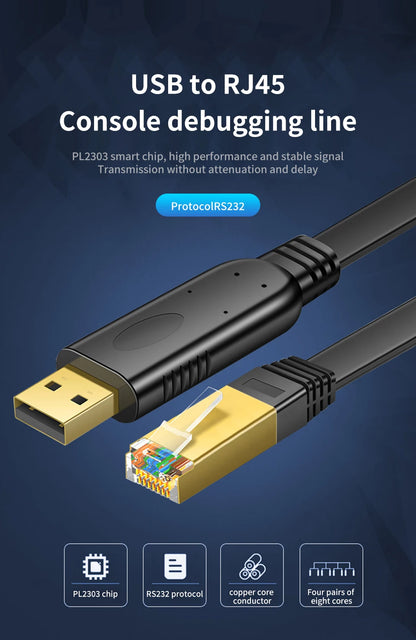 USB to RJ45 Console Cable – RS232 Serial Adapter for Laptop, Computer, Cisco Router, 1.8m & 3m Length Options   2/2
