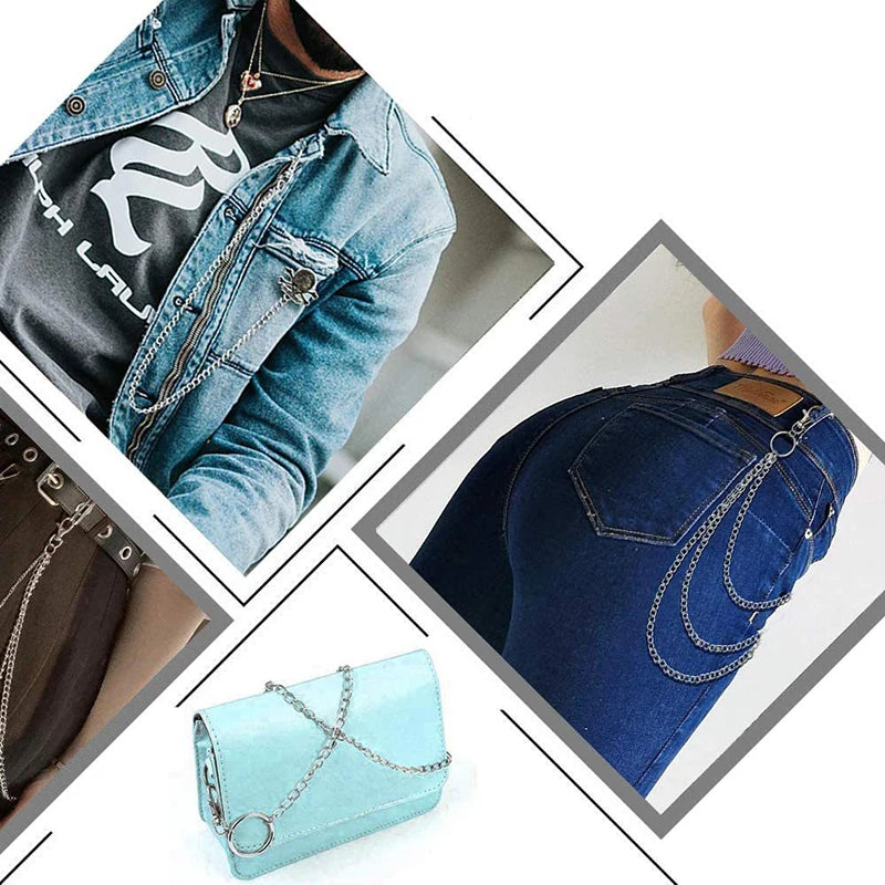 Punk Street Moon & Star Keychain – Goth Skull Rivet Waist Chain for Jeans, Unisex Rock Accessories