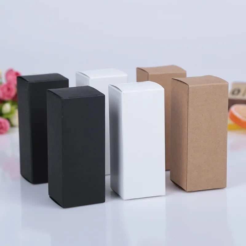 50pcs White & Black Kraft Paper Tube Boxes – Blank Cardboard Packaging for Essential Oils & Cosmetics