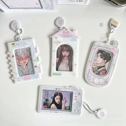 Cartoon Camera Photocard Holder - 3 Inch Idol Photo Storage Binder Case with Keychain for Collectors & Fans