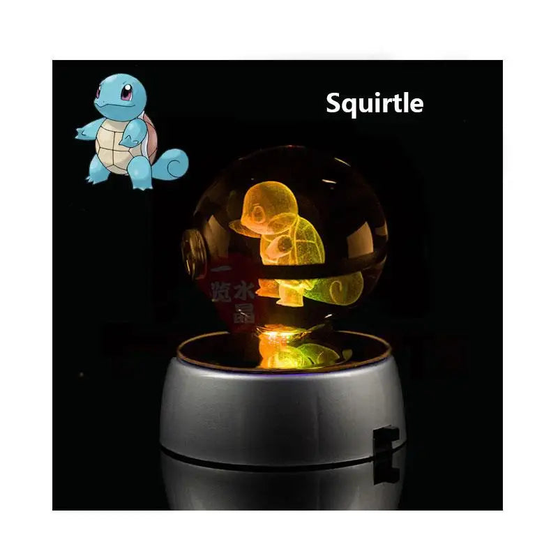 Anime Pokemon 3D Crystal Ball – Snorlax & Charizard Engraved Pokeball Figure with LED Light Base, Kids Gift