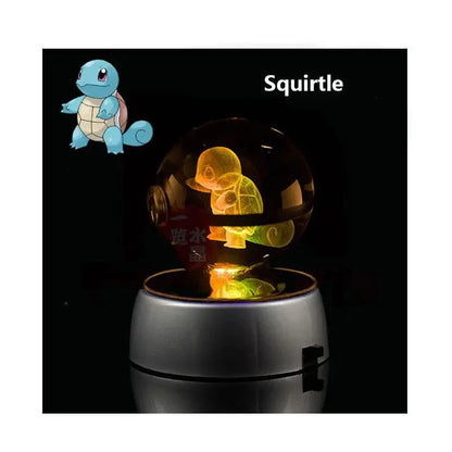 Anime Pokemon 3D Crystal Ball – Snorlax & Charizard Engraved Pokeball Figure with LED Light Base, Kids Gift