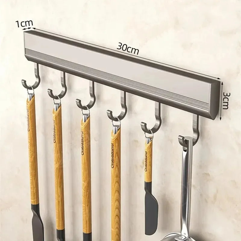 Wall Mounted Punch-Free Hooks Rack – Multi-Purpose Kitchen & Bathroom Utensil, Towel, Robe, and Coat Holder