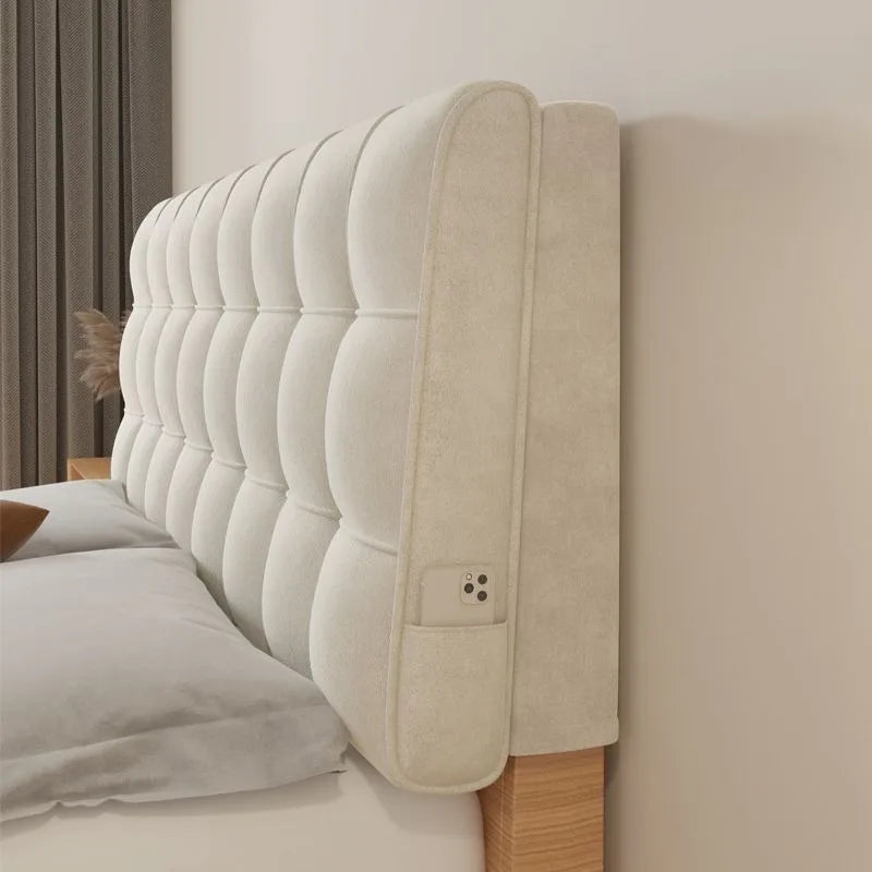 Soft Velvet Bed Head Cushion - Comfortable Backrest with Storage Pocket for Bedroom & Home Relaxation