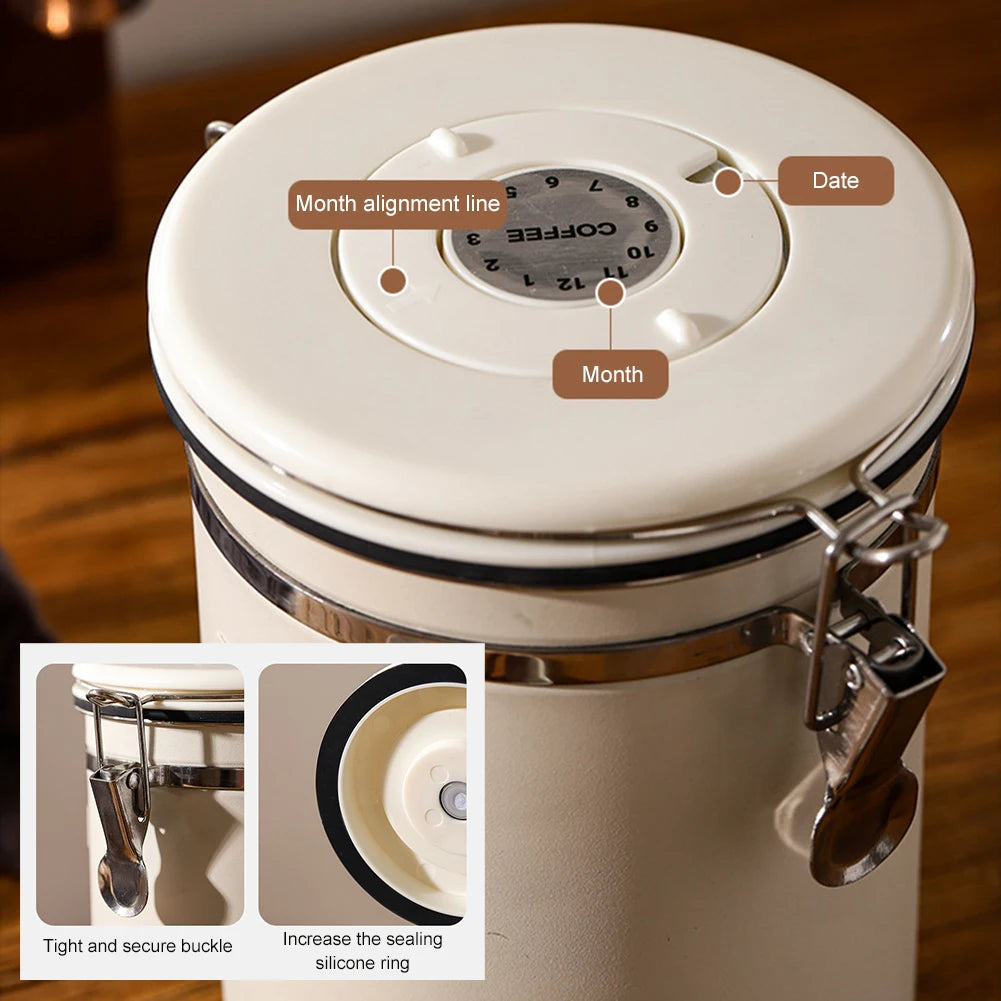 Coffee Bean Vacuum Sealed Jug — Stainless Steel Airtight Food & Grain Storage Container for Kitchen, Portable Canister
