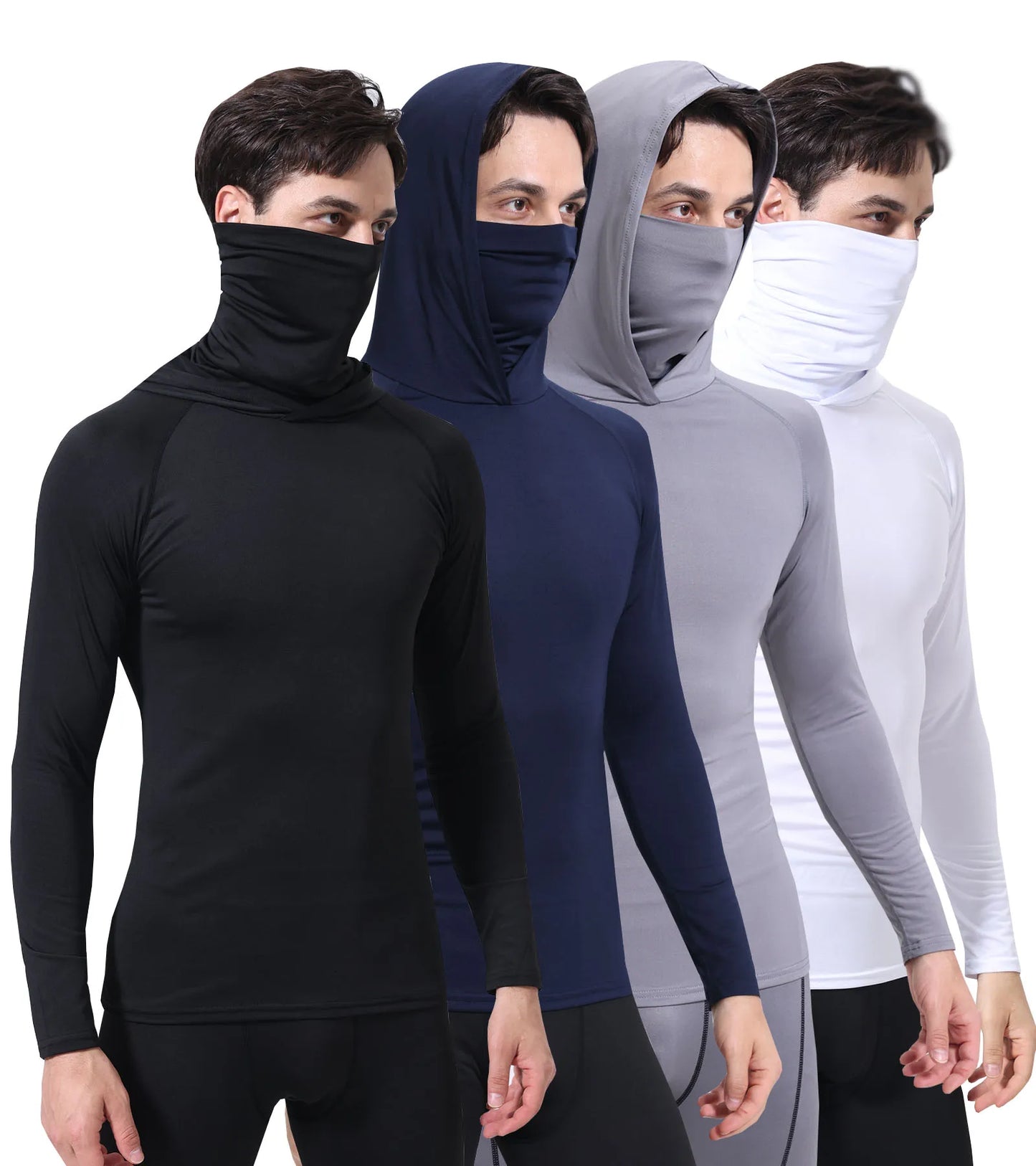 Men’s UPF50+ Athletic Hoodie Long Sleeve – UV Sun Protection Fishing Shirt with Built-In Face Mask & Stretch Fit