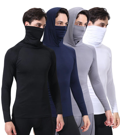 Men’s UPF50+ Athletic Hoodie Long Sleeve – UV Sun Protection Fishing Shirt with Built-In Face Mask & Stretch Fit