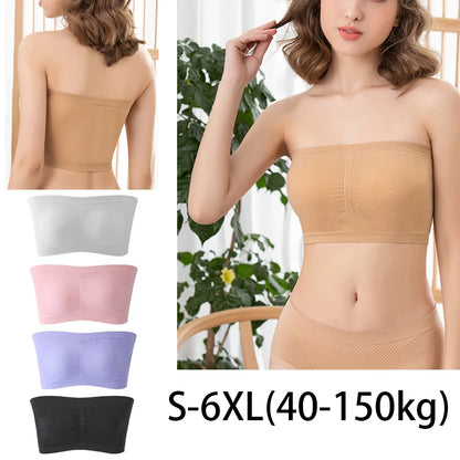 Women's Plus Size Strapless Bra – Thin, Removable Chest Cushion, Stretchy Seamless Invisible Bra, S-6XL
