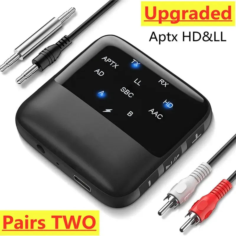 Bluetooth 5.2 Receiver Transmitter: APTX HD Low Latency 2-in-1 Wireless Audio Adapter - 3.5mm AUX for Car, Headphones, Speaker, TV, PC