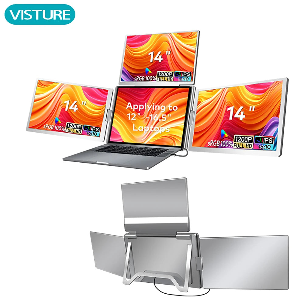 Triple Screen Portable LCD Monitor — FHD Backlit Secondary Display for Laptop with 1-Cable Connection