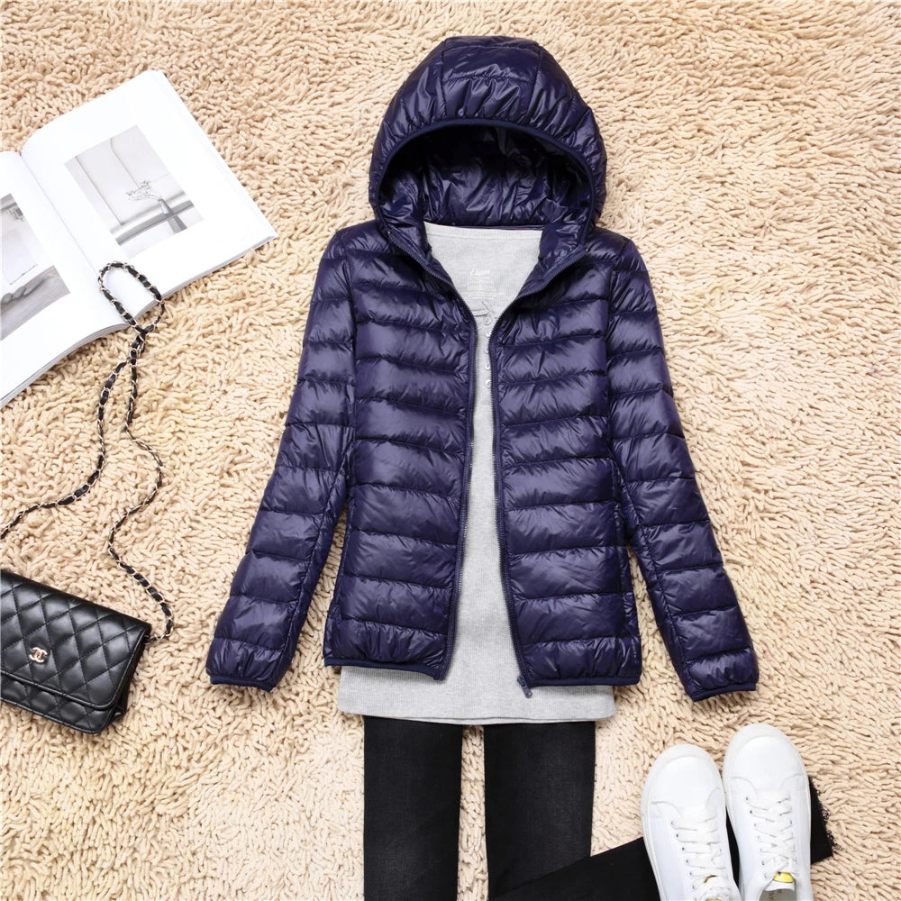 Women’s Lightweight Puffer Jacket - Hooded Packable Down Coat Plus Size 5XL-7XL Spring Autumn Outerwear