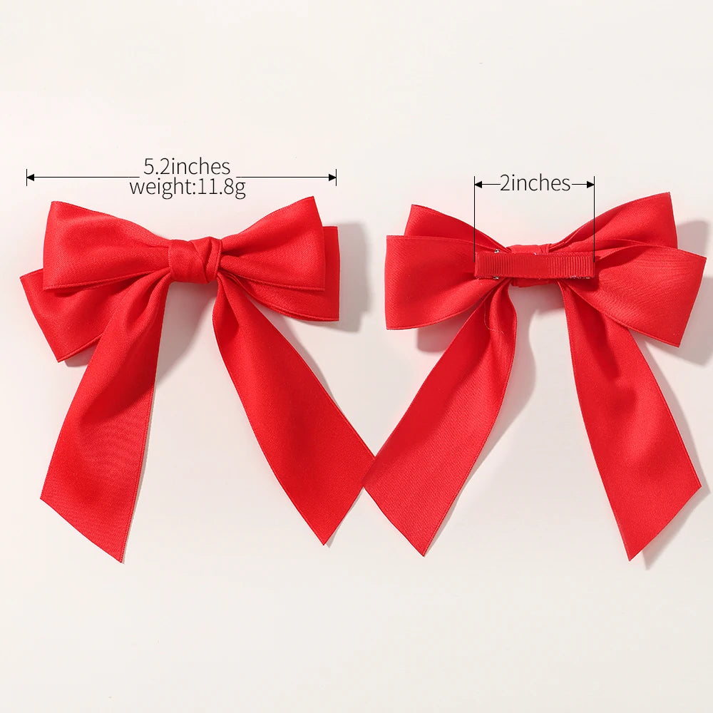 Hot New Fashion Fabric Large Bow Hairpin – Sweet Red & White Bow Hair Clips for Women & Girls, Top Clip, Female Hair Accessories