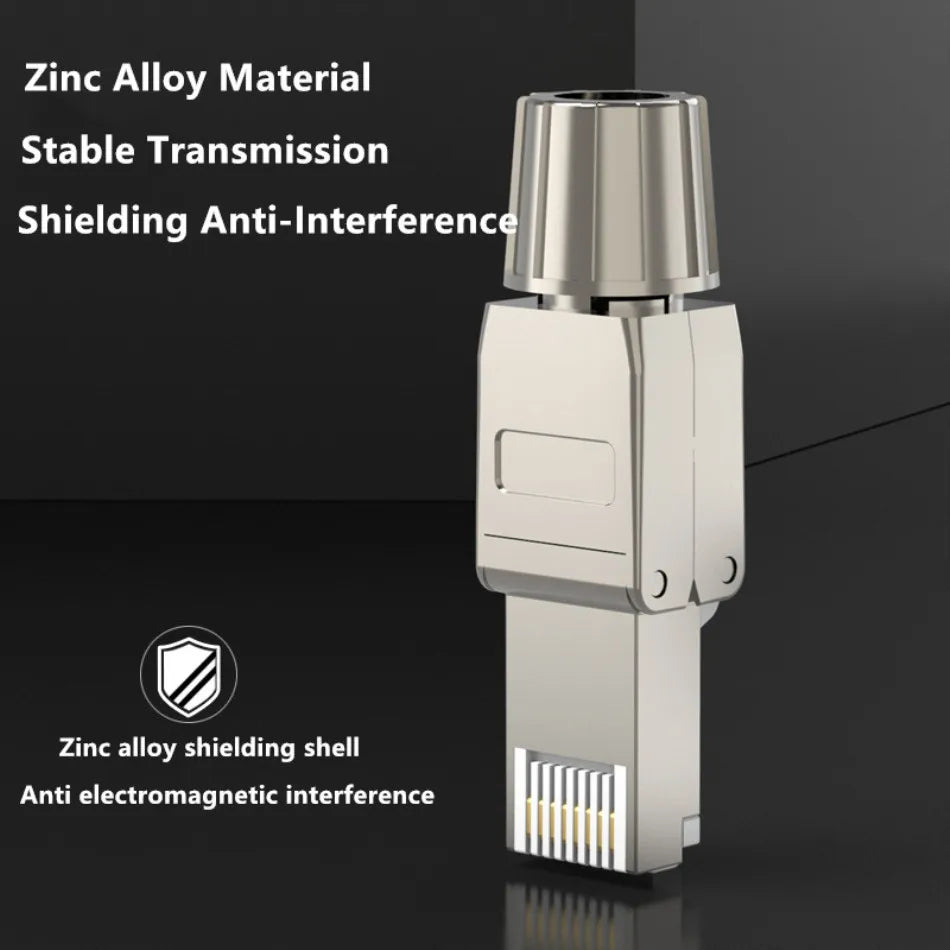 Cat6A/Cat7 RJ45 Connector — UTP/STP Toolless Network Plug | Shielded PoE Ethernet Modular Male Adapter