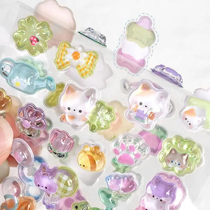 3D Relief Jelly Stickers - Cute Cartoon Animal Candy Ghost Rabbit DIY Stickers for Phone Case, Diary & Stationery Decor