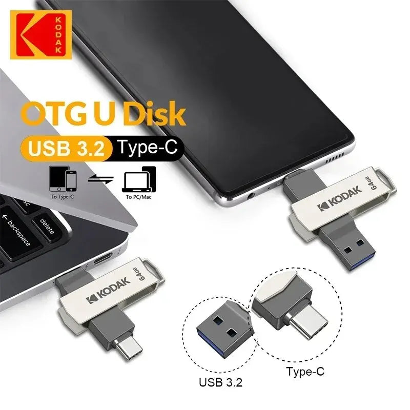 KODAK USB 3.2 Type-C Flash Drive – High-Speed 32GB/128GB/256GB Dual Memory Stick for Smartphone & Laptop