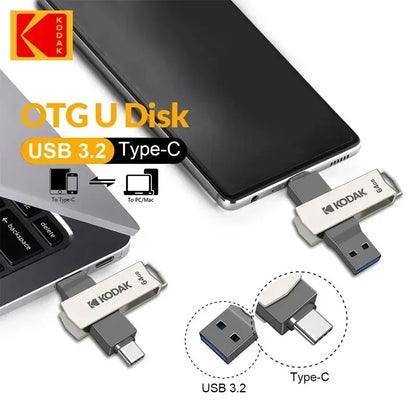 KODAK USB 3.2 Type-C Flash Drive – High-Speed 32GB/128GB/256GB Dual Memory Stick for Smartphone & Laptop