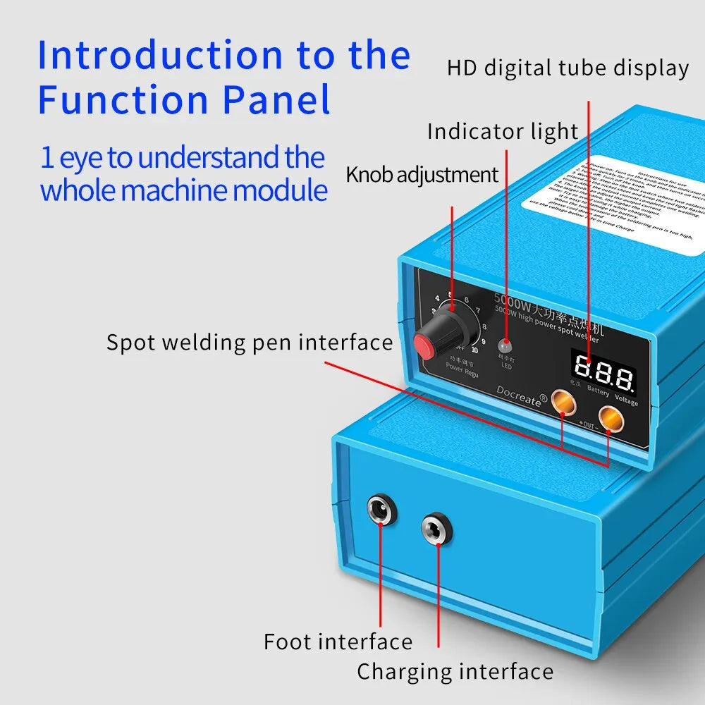 5000W Handheld Spot Welder – Portable 0-800A Adjustable Welding Machine for 18650 Batteries