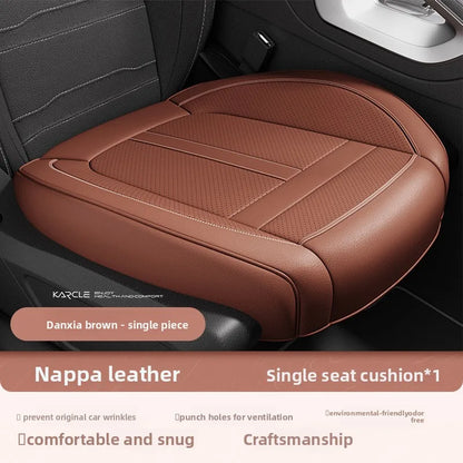 Nappa Leather Car Seat Cover - Anti-Slip Full-Wrap Front Seat Protector Cushion Mat for Drivers