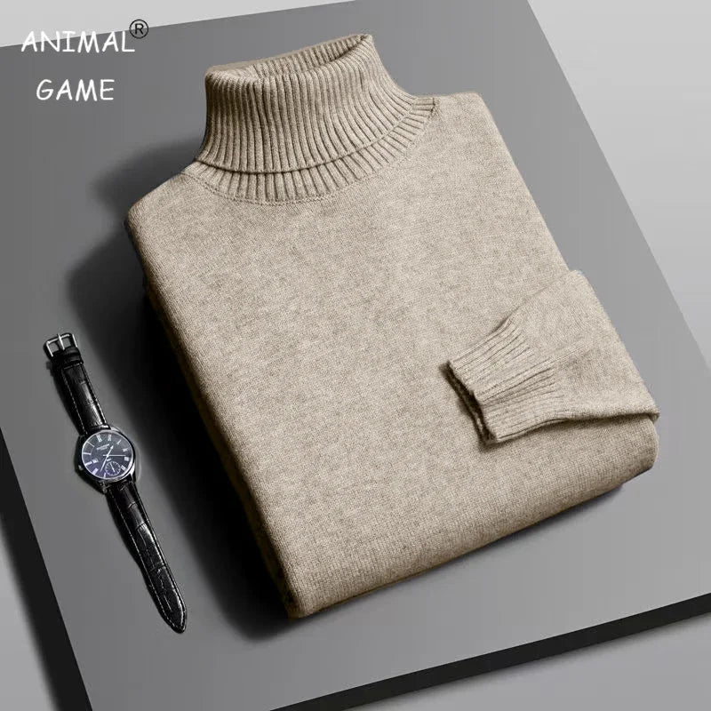 Men’s Knitted Turtleneck Sweater - Slim Fit Long Sleeve Anti-Pilling Pullover for Autumn Streetwear Style