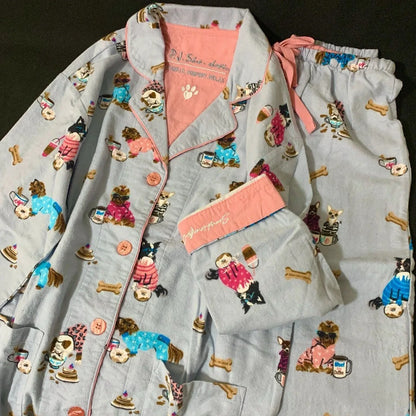 Women's Winter Cartoon Pajama Set - Warm Cotton Wool Sleepwear Long Sleeve Homewear